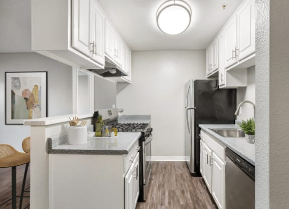 Model kitchen with vinyl flooring