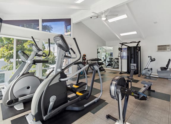 Community Fitness Center with Equipment at Colonnade at Fletcher Hills Apartments in El Cajon, CA.