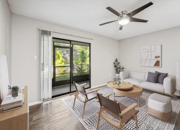 Model living room with patio door