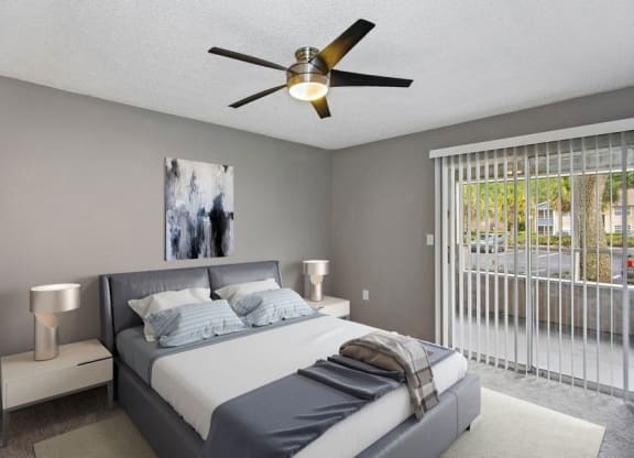 Model bedroom with private balcony sliding door