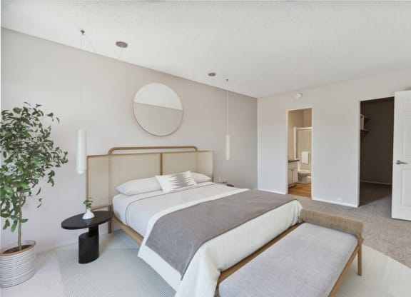 Model bedroom with attached bathroom