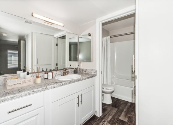 Model bathroom with separated vanity