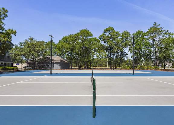 Community Pickleball Courts with Nets at Mirage on Kernan Apartments located in Jacksonville, FL.