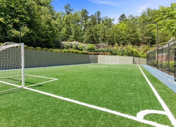 Soccer field with painted lines and turf