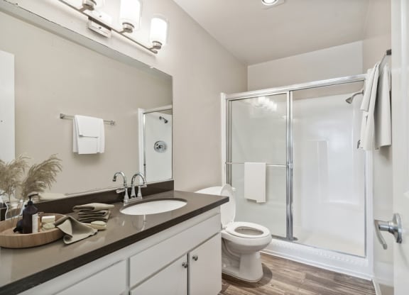 Model bathroom with tub and shower combo