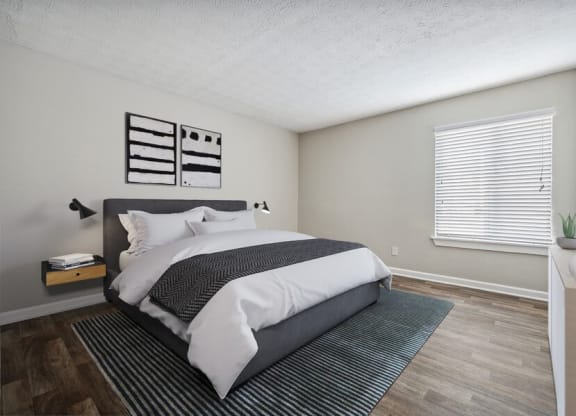 Model bedroom with queen-size mattress