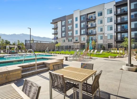 Poolside picnic tables