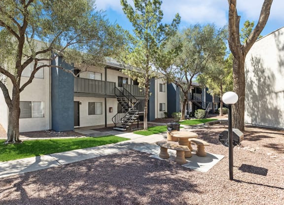 Exterior Community Building and Landscape at Solano Springs Apartments in Tucson, AZ.