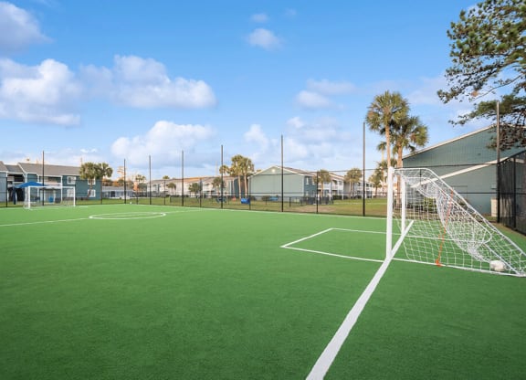 Community Soccer Field with Nets at Park at 7200 Apartments in Jacksonville, FL.