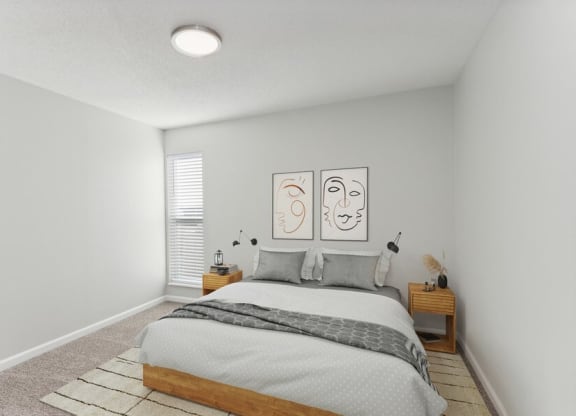 Model bedroom with queen-size bed