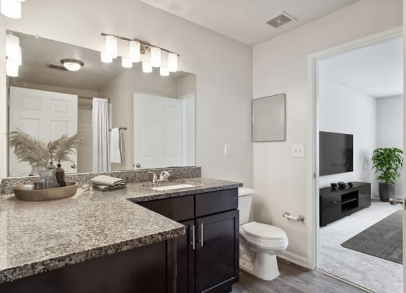 Model bathroom with large vanity