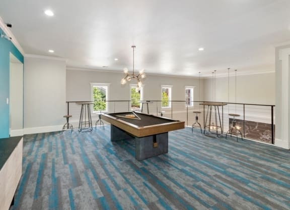 Clubhouse second floor game room with pool table