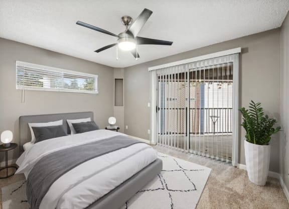 Model bedroom with patio door