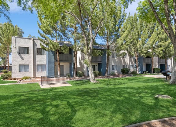 Exterior Community Building and Landscape at Solano Springs Apartments in Tucson, AZ.