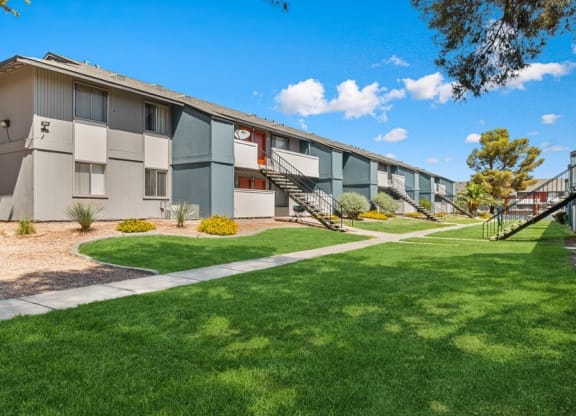 Walking path between apartment buildings