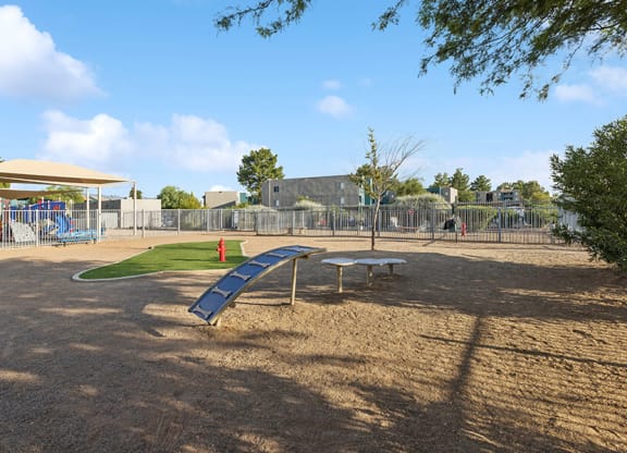 Community Dog Park with Agility Equipment at Tanque Verde Apartments located in Tucson, AZ.