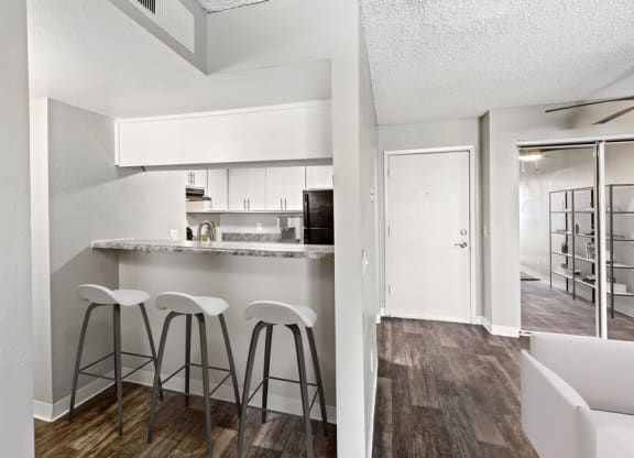 Model kitchen with bar seating