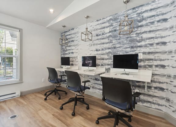 Clubhouse Workstation Area at The Commons at Haynes Farm Apartments in Boston, MA.