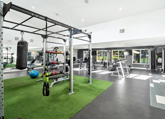 Community Fitness Center with Equipment at Waterfront Apartments in Lakewood, CO.