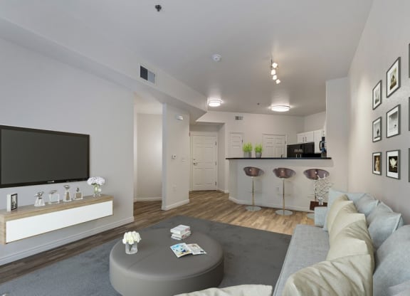 Model living room and kitchen/dining