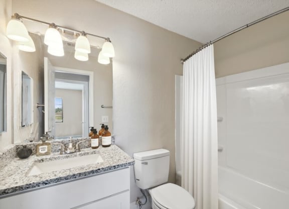 Model bathroom with white vanity
