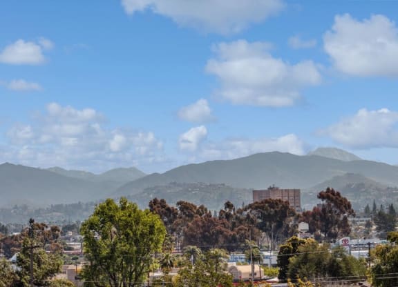 Mountain/Tree Landscape View at Forest Park Apartments in El Cajon, CA.