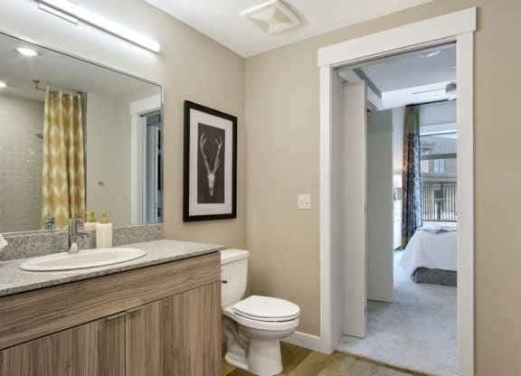 Model bathroom with light vanity
