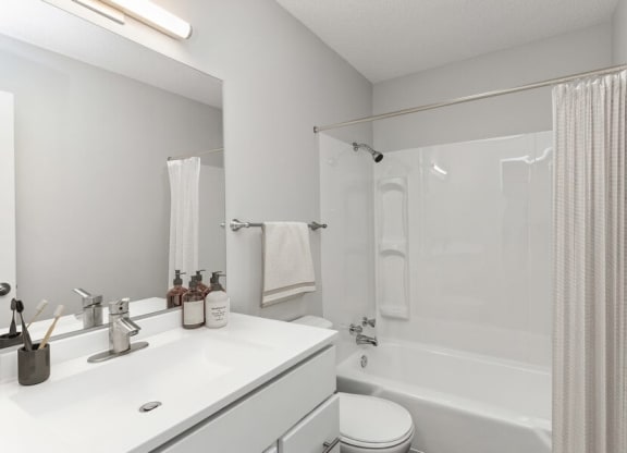 Model bathroom with white vanity