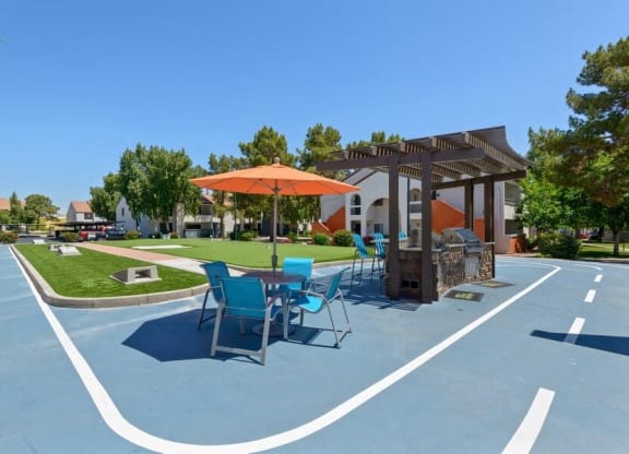 Outdoor BBQ area and cabanas at Lore South Mountain, Phoenix, Arizona