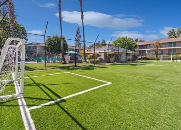 Community Soccer Field with Two Goal Posts at Forest Park Apartments in El Cajon, CA.