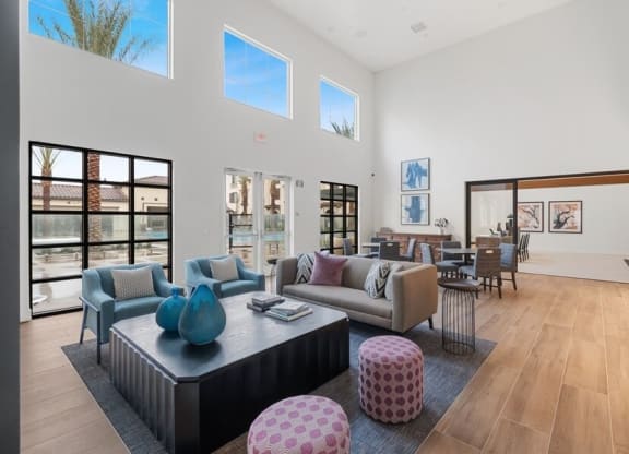 Lounge space with large windows