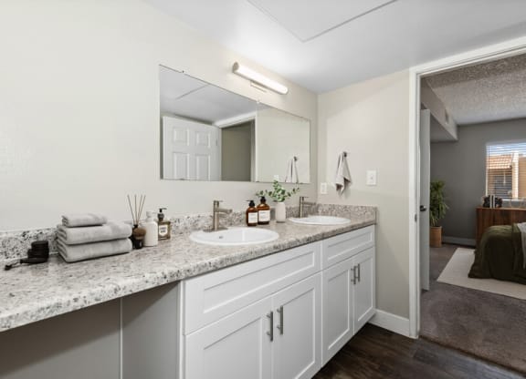 model apartment bathroom and bedroom at Villages at Metro Center, Arizona, 85051