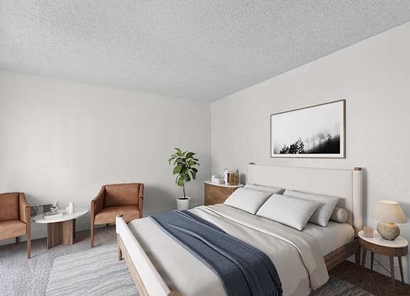 Model Bedroom with Carpet at Horizon Apartments located in Santa Ana, CA.