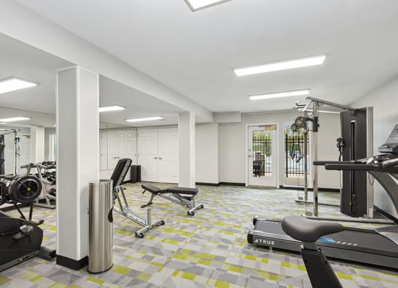 Community Fitness Center with Equipment at Parc at Creekside Apartments in Kansas City, MO.