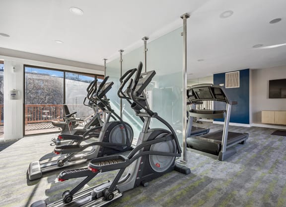 Community Fitness Center with Equipment at Spring Parc Apartments in Silver Spring, MD.