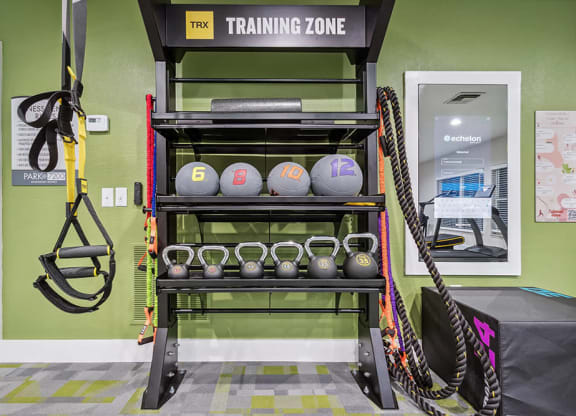 Community Fitness Center with Equipment at Park at 7200 Apartments in Jacksonville, FL.