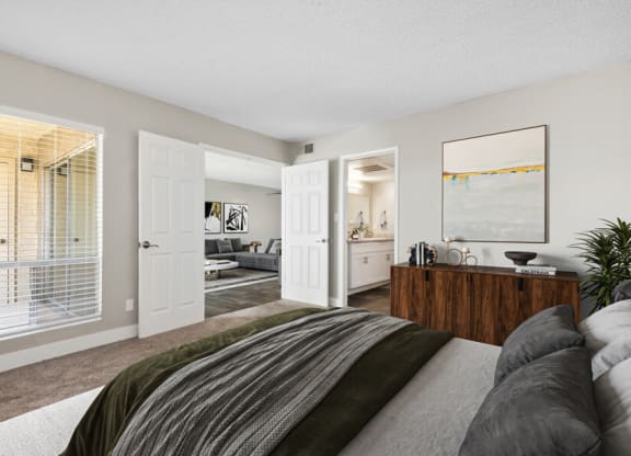 Model apartment bedroom at Villages at Metro Center, Phoenix, Arizona