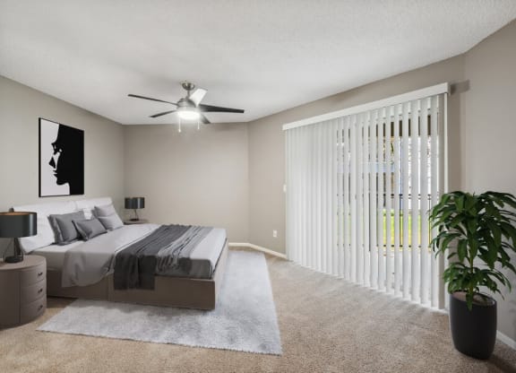 Model bedroom with large patio door