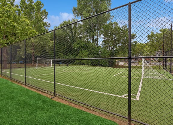 Community Soccer Field with Nets at Park 2300 Apartments in Charlotte, NC.