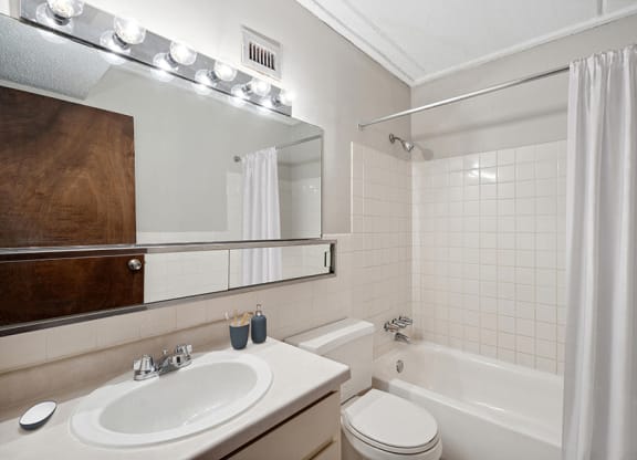 Model Classic Unit Bathroom with Shower/Tub & Wood-Style Flooring at Elevate on Parkway, Burnsville, 55337