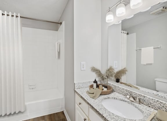 Model bathroom with white vanity