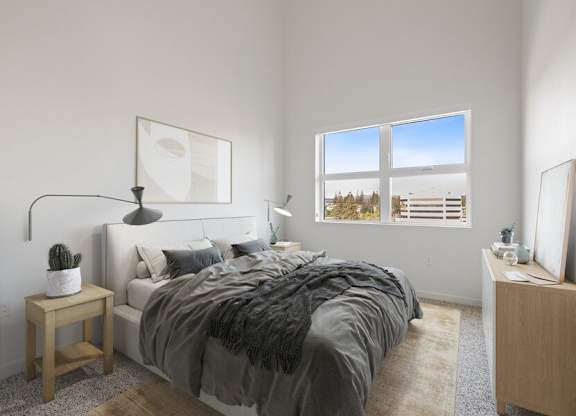 Model bedroom with queen-size mattress