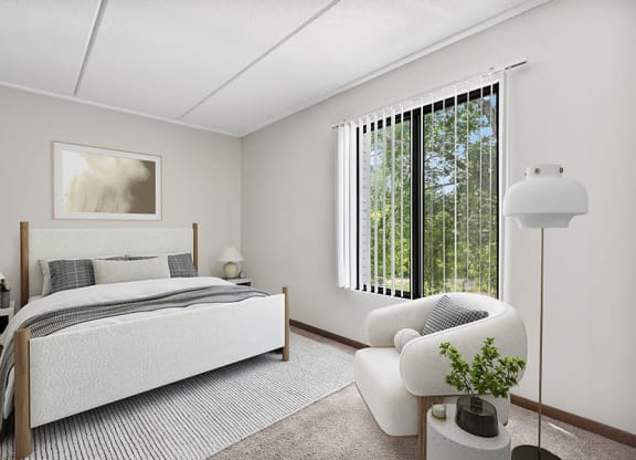 Model Classic Unit Bedroom with Carpet and Window View  at Elevate on Parkway, Burnsville, Minnesota, 55337