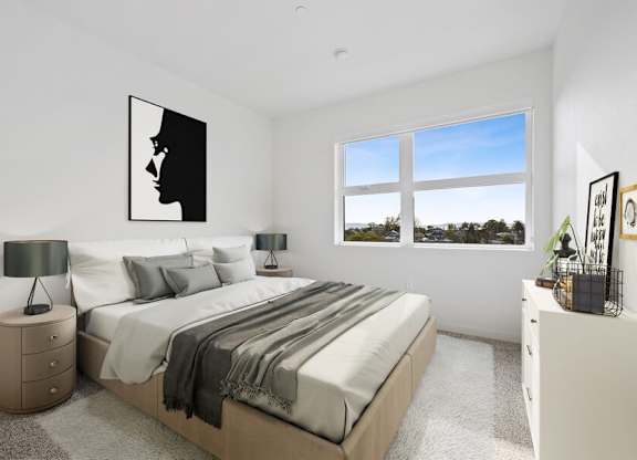 Model bedroom with large window