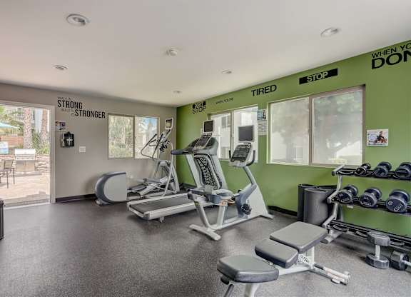 Community Fitness Center with Equipment at Cove La Mesa Apartments located in La Mesa, CA.