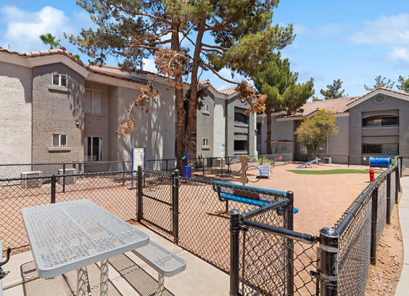 Community Dog Park with Agility Equipment at Verraso Apartments in Las Vegas, NV.