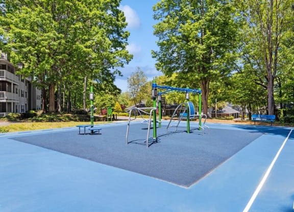 Outdoor Gym and Track Area at Dunwoody Village Apartments in Atlanta, GA.