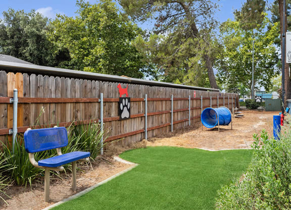 Community Dog Park with Agility Equipment at Fountains at Point West Apartments in Sacramento, CA.
