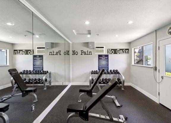 Community Fitness Center with Equipment at Bridges on Sunset Apartments located in Suisun City, CA.
