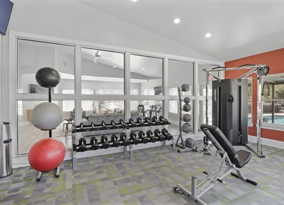 Community Fitness Center with Equipment at Abbington Heights Apartments in Antioch, TN.